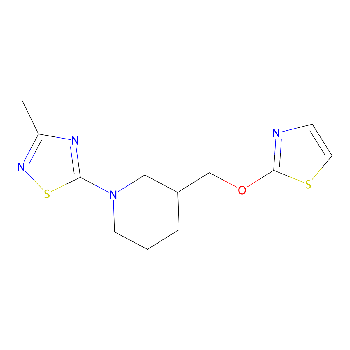 1-(3-Methyl-1,2,4-thiadiazol-5-yl)-3-[(1,3-thiazol-2-yloxy)methyl]piperidine molecular structure, CAS 2770597-46-9