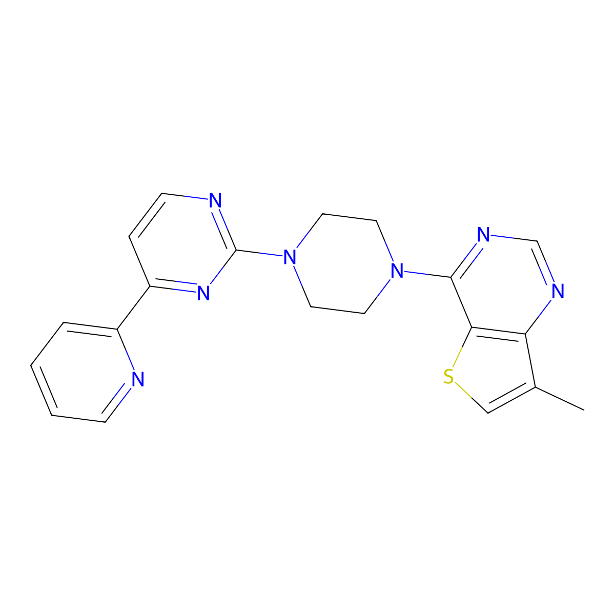 2-(4-{7-Methylthieno[3,2-d]pyrimidin-4-yl}piperazin-1-yl)-4-(pyridin-2-yl)pyrimidine molecular structure, CAS 2770597-48-1