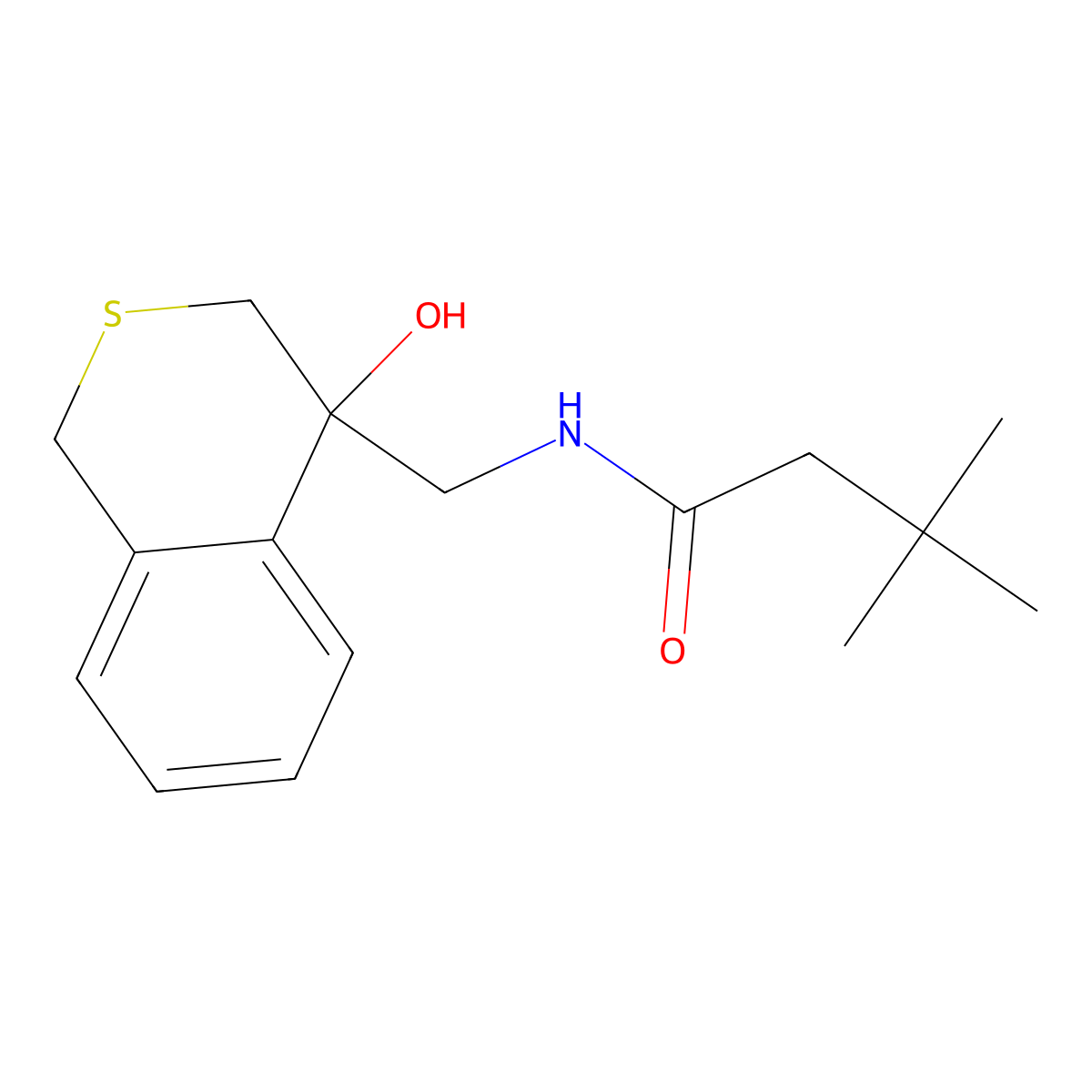 N-[(4-hydroxy-3,4-dihydro-1H-2-benzothiopyran-4-yl)methyl]-3,3-dimethylbutanamide molecular structure, CAS 2770597-51-6