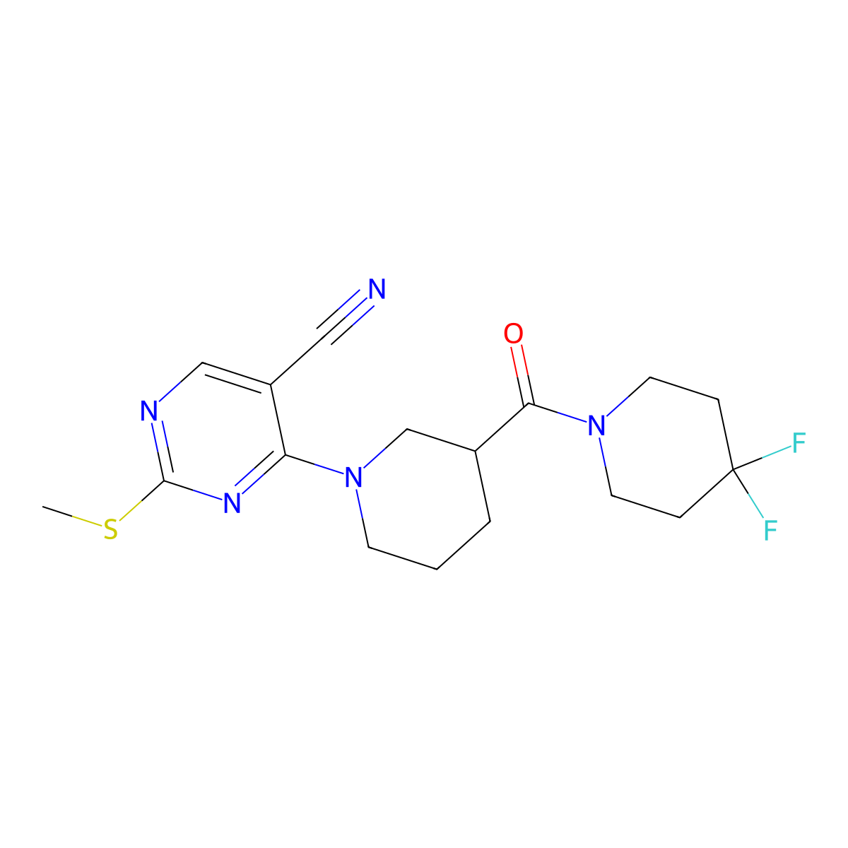4-[3-(4,4-Difluoropiperidine-1-carbonyl)piperidin-1-yl]-2-(methylsulfanyl)pyrimidine-5-carbonitrile molecular structure, CAS 2770597-53-8