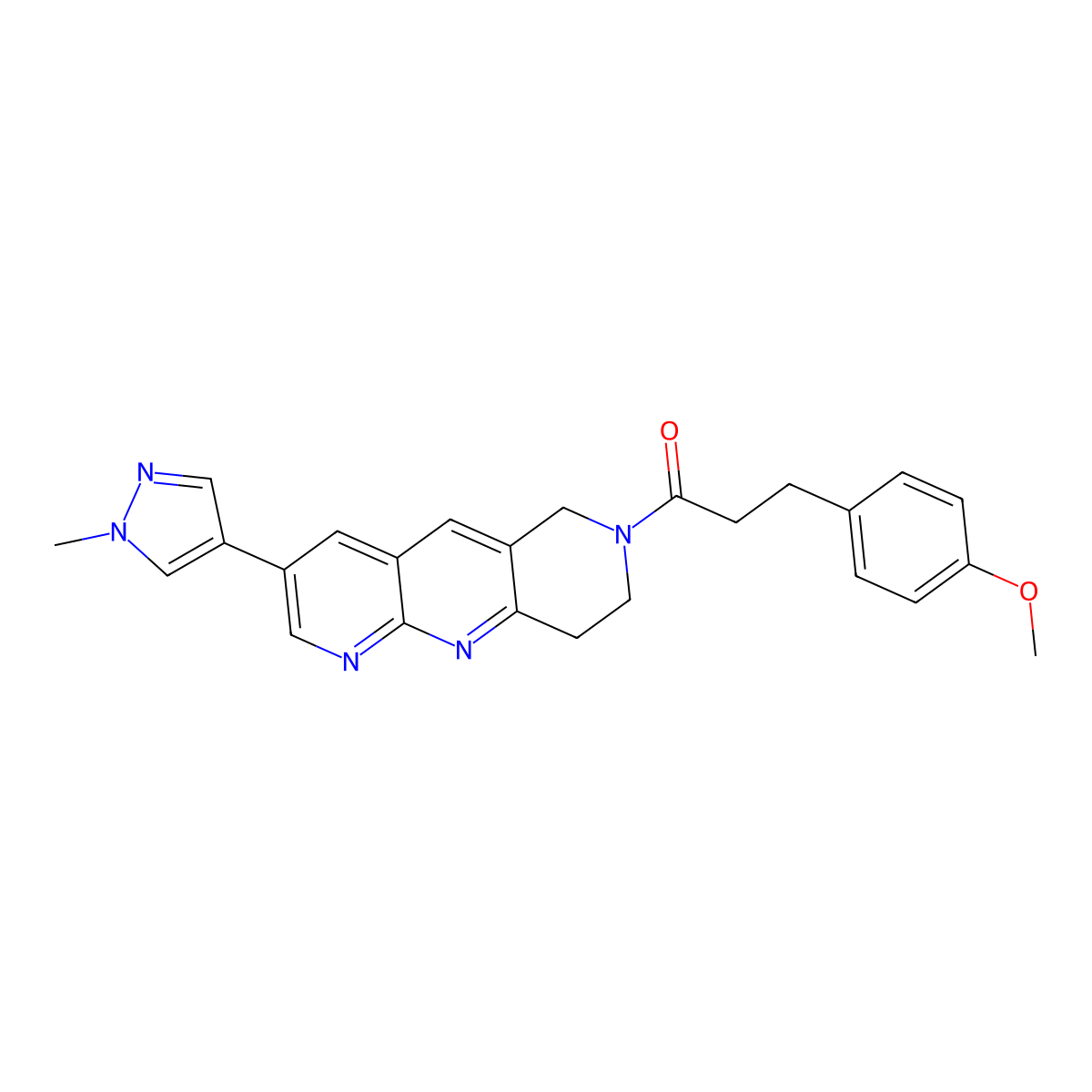 3-(4-methoxyphenyl)-1-[3-(1-methylpyrazol-4-yl)-8,9-dihydro-6H-pyrido[4,3-b][1,8]naphthyridin-7-yl]propan-1-one molecular structure, CAS 2770597-54-9