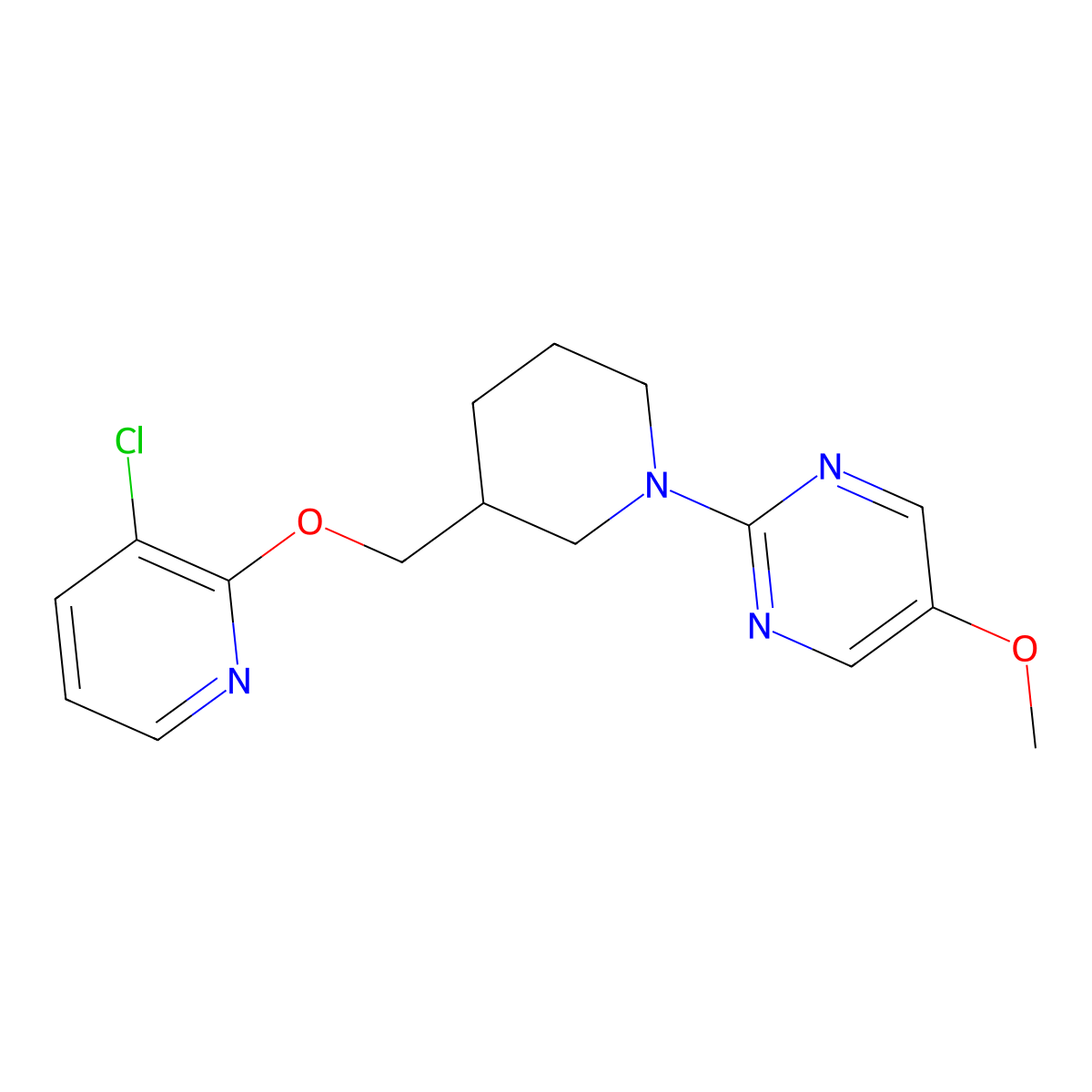 2-(3-{[(3-Chloropyridin-2-yl)oxy]methyl}piperidin-1-yl)-5-methoxypyrimidine molecular structure, CAS 2770597-59-4