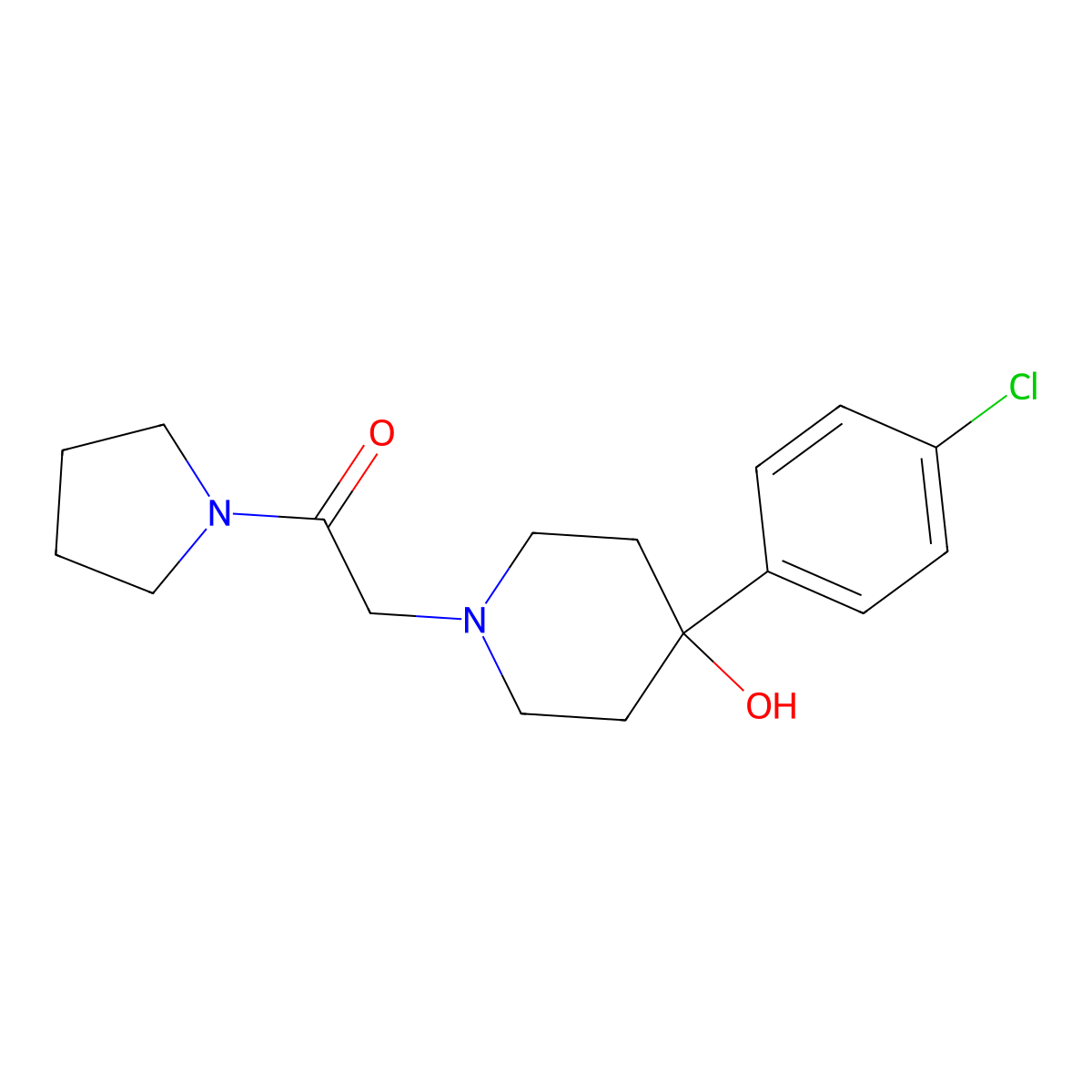 2-[4-(4-Chlorophenyl)-4-hydroxypiperidin-1-yl]-1-(pyrrolidin-1-yl)ethan-1-one molecular structure, CAS 2770597-60-7