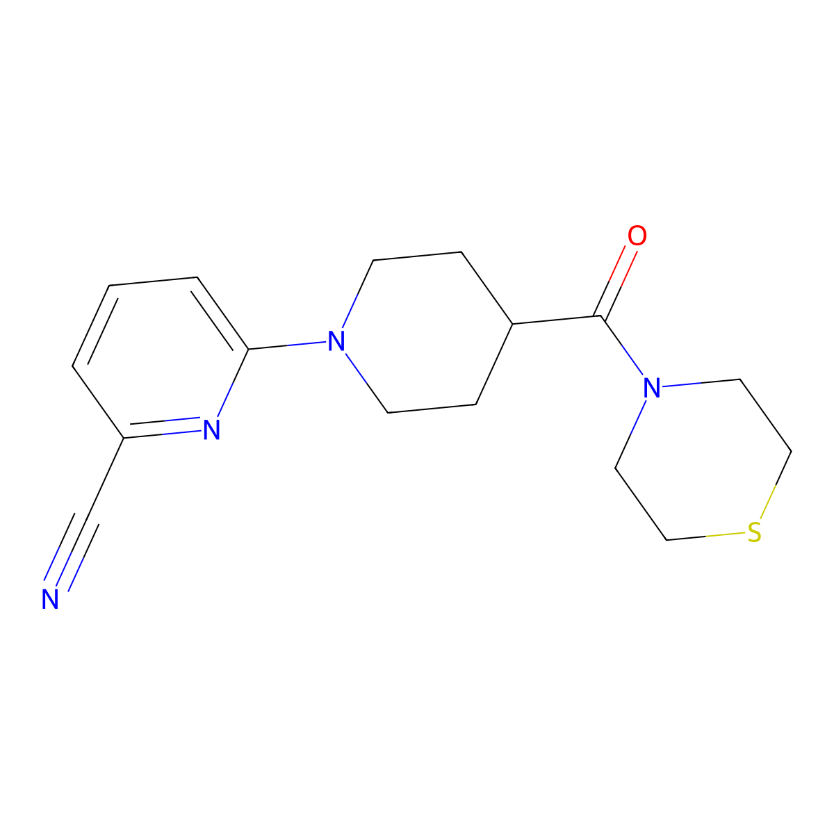 6-[4-(Thiomorpholine-4-carbonyl)piperidin-1-yl]pyridine-2-carbonitrile molecular structure, CAS 2770597-61-8