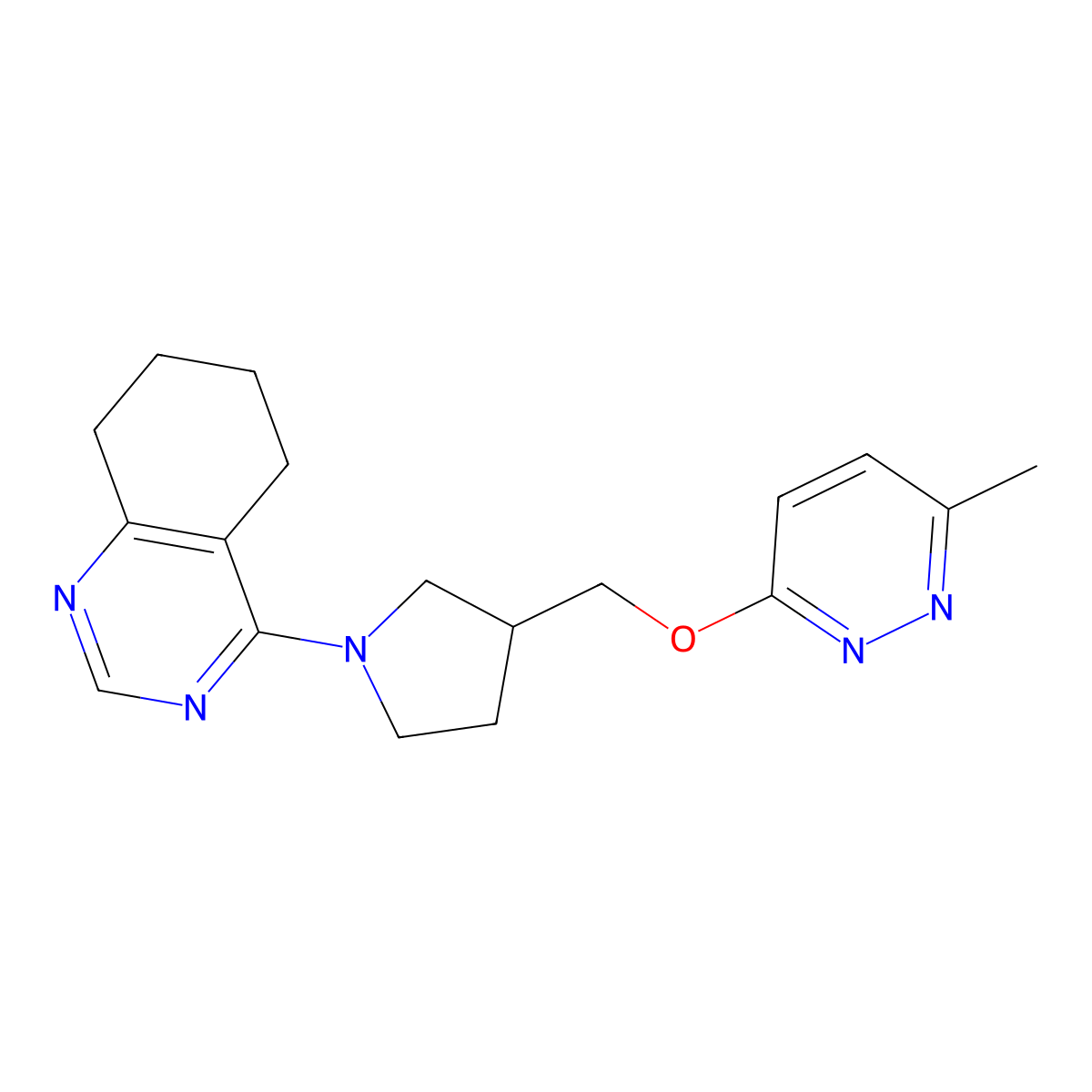 4-(3-{[(6-Methylpyridazin-3-yl)oxy]methyl}pyrrolidin-1-yl)-5,6,7,8-tetrahydroquinazoline molecular structure, CAS 2770597-62-9