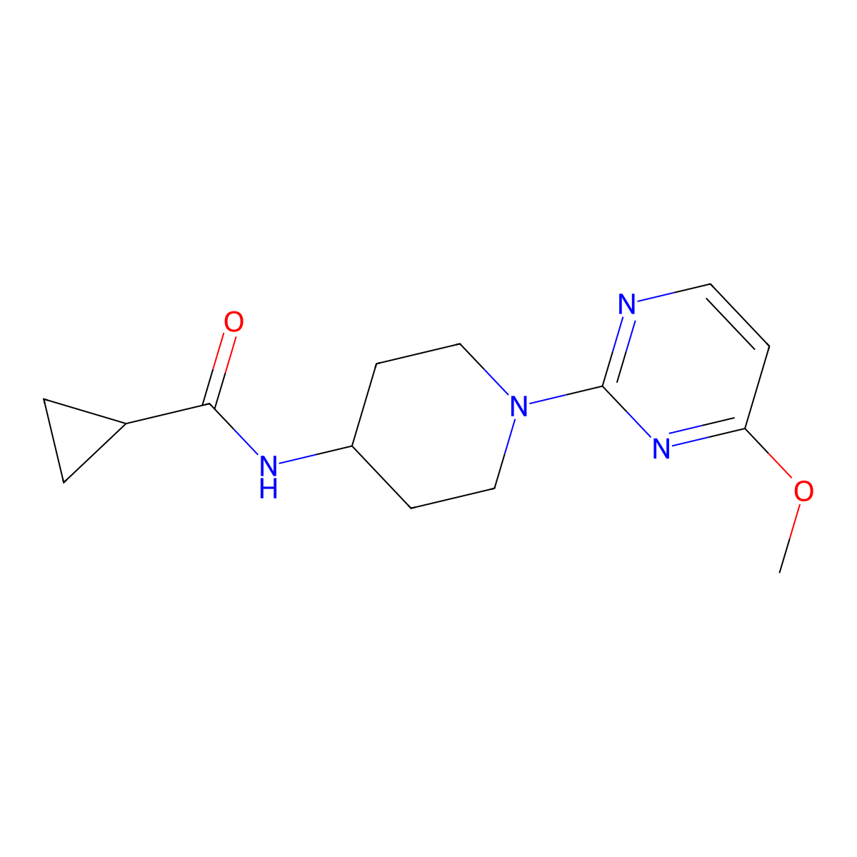 N-[1-(4-methoxypyrimidin-2-yl)piperidin-4-yl]cyclopropanecarboxamide molecular structure, CAS 2770597-72-1