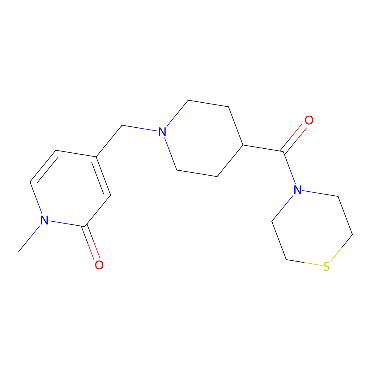 1-Methyl-4-{[4-(thiomorpholine-4-carbonyl)piperidin-1-yl]methyl}-1,2-dihydropyridin-2-one molecular structure, CAS 2770597-75-4