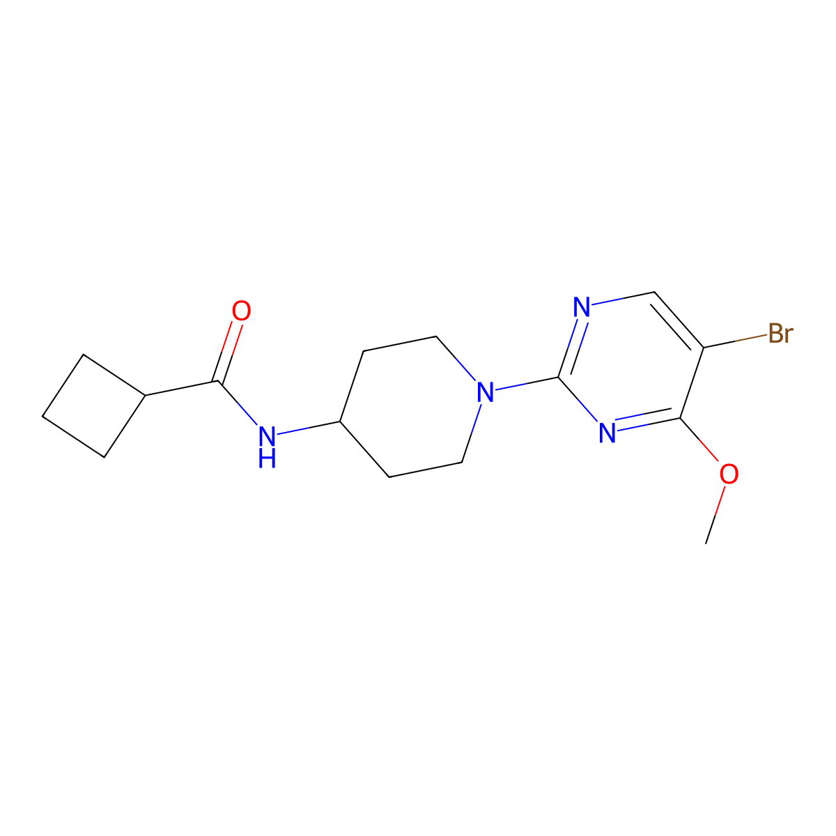 N-[1-(5-bromo-4-methoxypyrimidin-2-yl)piperidin-4-yl]cyclobutanecarboxamide molecular structure, CAS 2770597-79-8