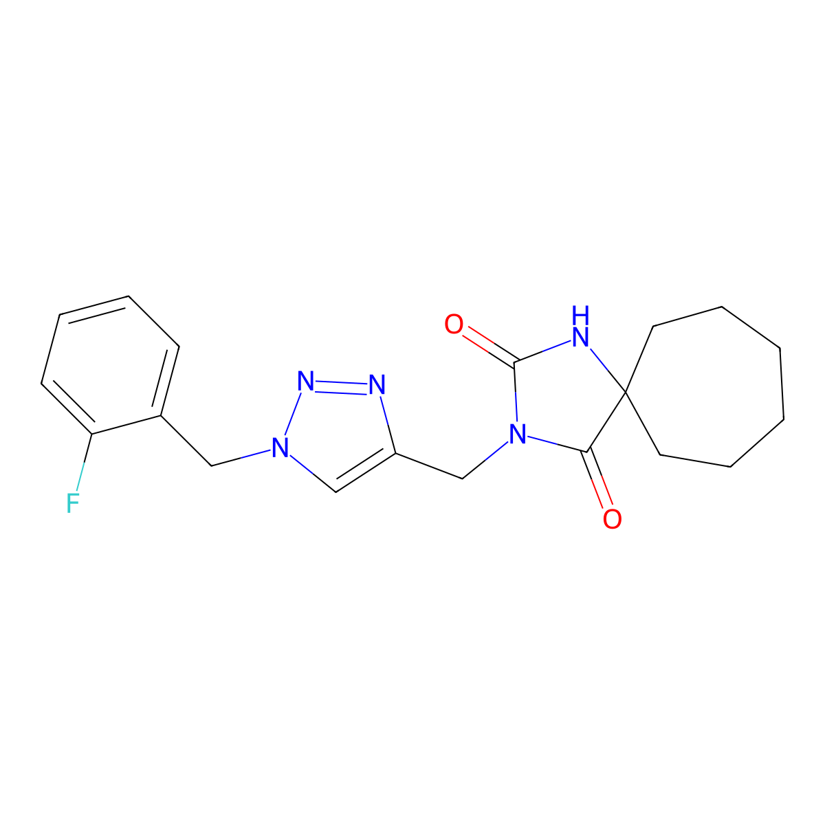 3-({1-[(2-fluorophenyl)methyl]-1H-1,2,3-triazol-4-yl}methyl)-1,3-diazaspiro[4.6]undecane-2,4-dione molecular structure, CAS 2770597-88-9