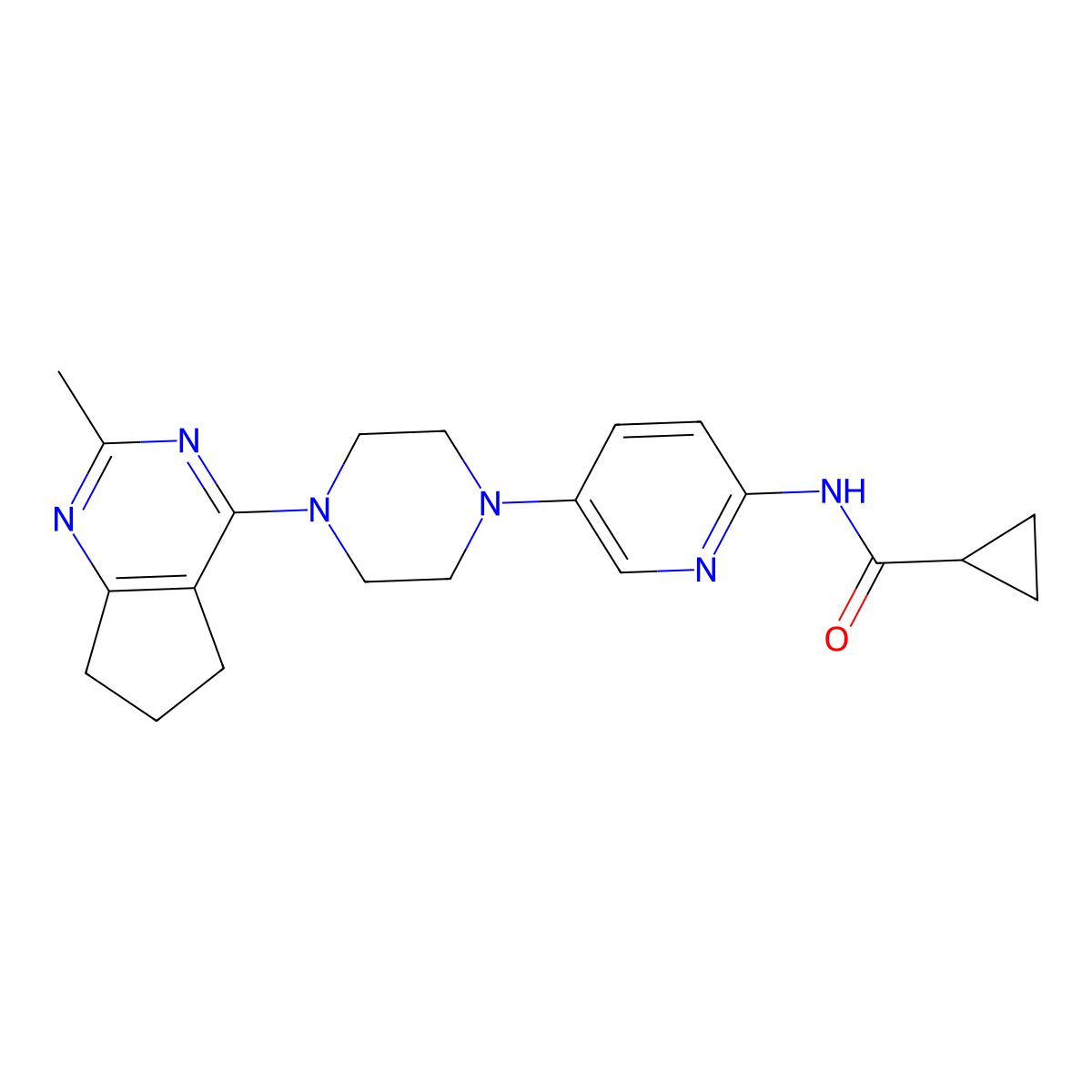 N-[5-(4-{2-methyl-5H,6H,7H-cyclopenta[d]pyrimidin-4-yl}piperazin-1-yl)pyridin-2-yl]cyclopropanecarboxamide molecular structure, CAS 2770597-89-0