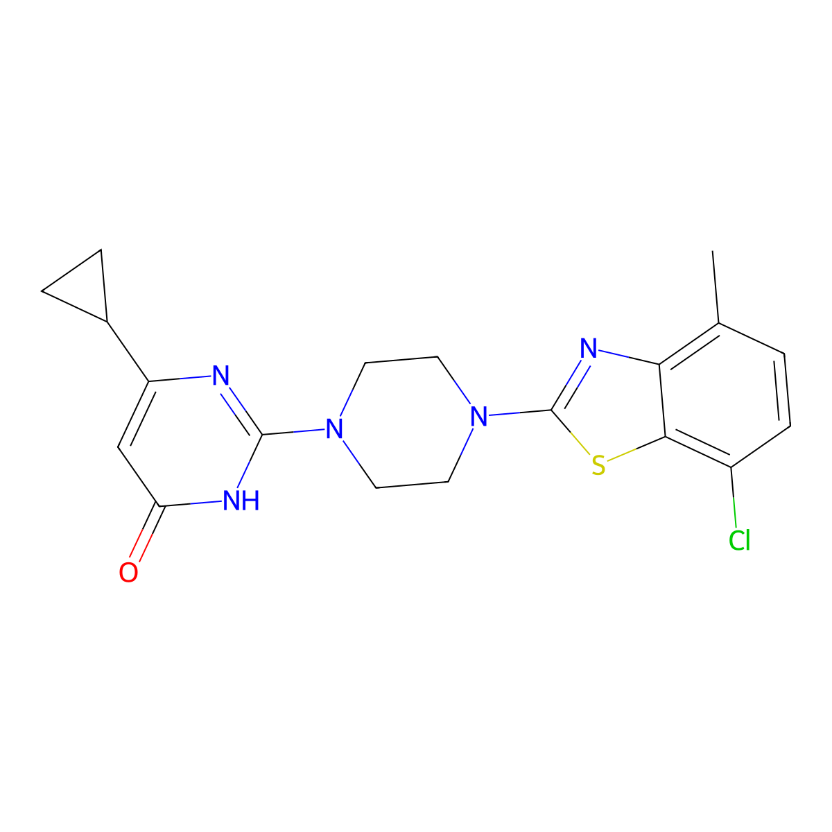 2-[4-(7-Chloro-4-methyl-1,3-benzothiazol-2-yl)piperazin-1-yl]-6-cyclopropyl-3,4-dihydropyrimidin-4-one molecular structure, CAS 2770597-97-0