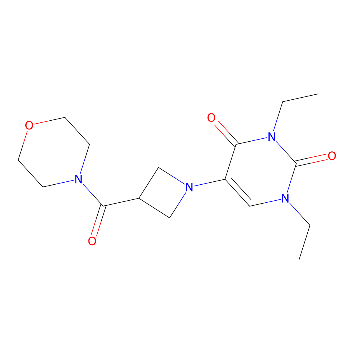 1,3-Diethyl-5-[3-(morpholine-4-carbonyl)azetidin-1-yl]-1,2,3,4-tetrahydropyrimidine-2,4-dione molecular structure, CAS 2770597-98-1