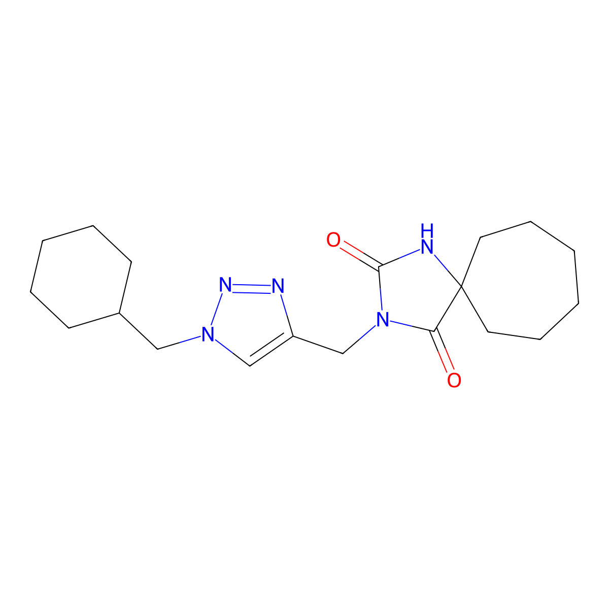 3-{[1-(cyclohexylmethyl)-1H-1,2,3-triazol-4-yl]methyl}-1,3-diazaspiro[4.6]undecane-2,4-dione molecular structure, CAS 2770598-02-0