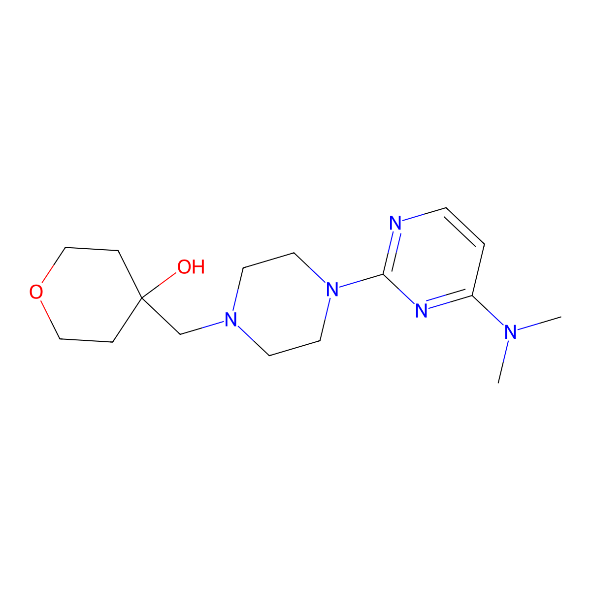 4-({4-[4-(Dimethylamino)pyrimidin-2-yl]piperazin-1-yl}methyl)oxan-4-ol molecular structure, CAS 2770598-07-5