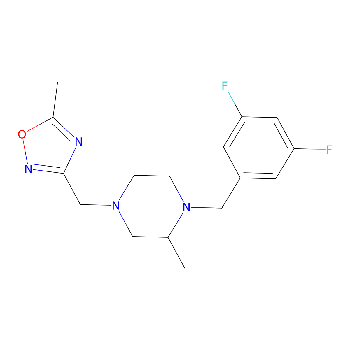1-[(3,5-Difluorophenyl)methyl]-2-methyl-4-[(5-methyl-1,2,4-oxadiazol-3-yl)methyl]piperazine molecular structure, CAS 2770598-11-1