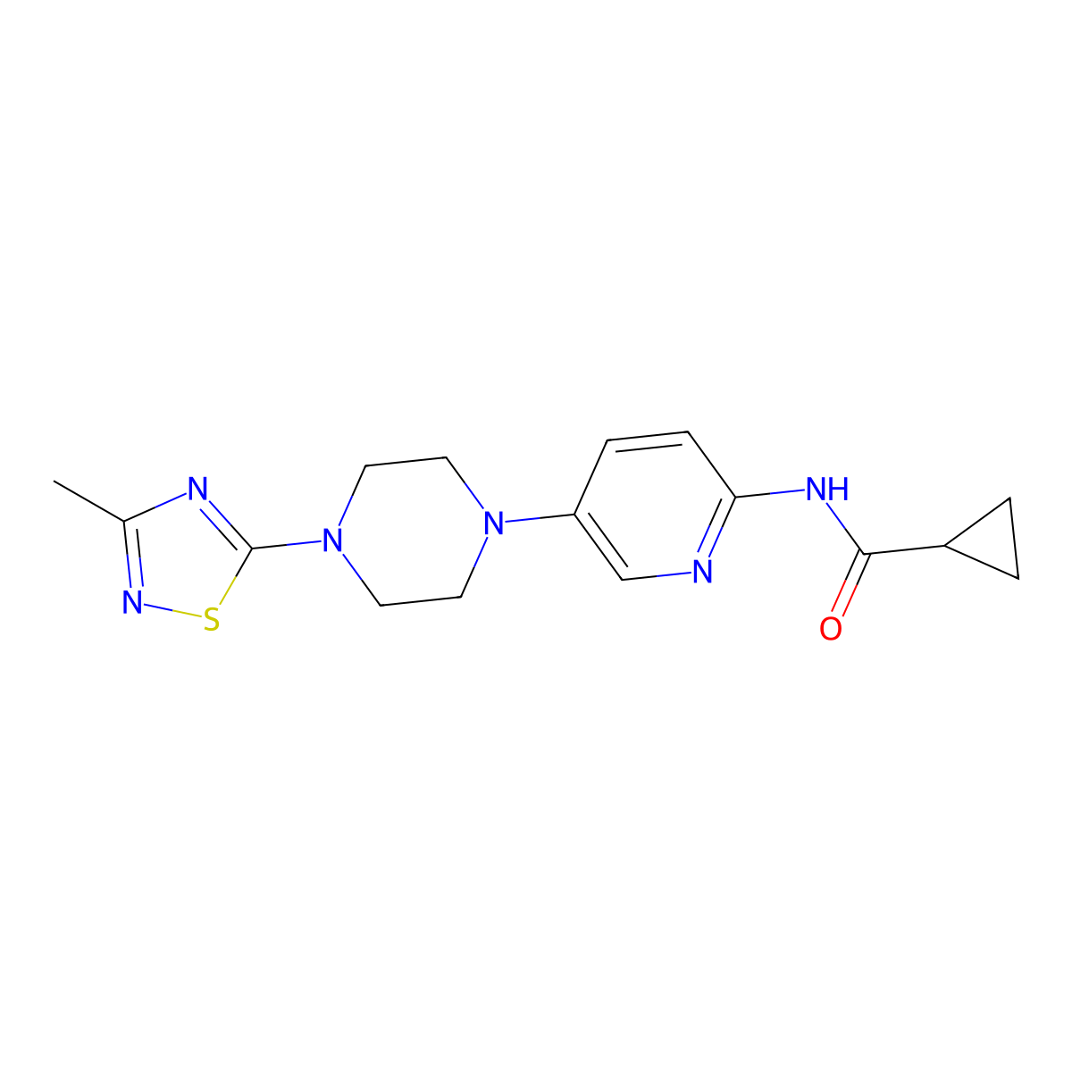N-{5-[4-(3-methyl-1,2,4-thiadiazol-5-yl)piperazin-1-yl]pyridin-2-yl}cyclopropanecarboxamide molecular structure, CAS 2770598-14-4