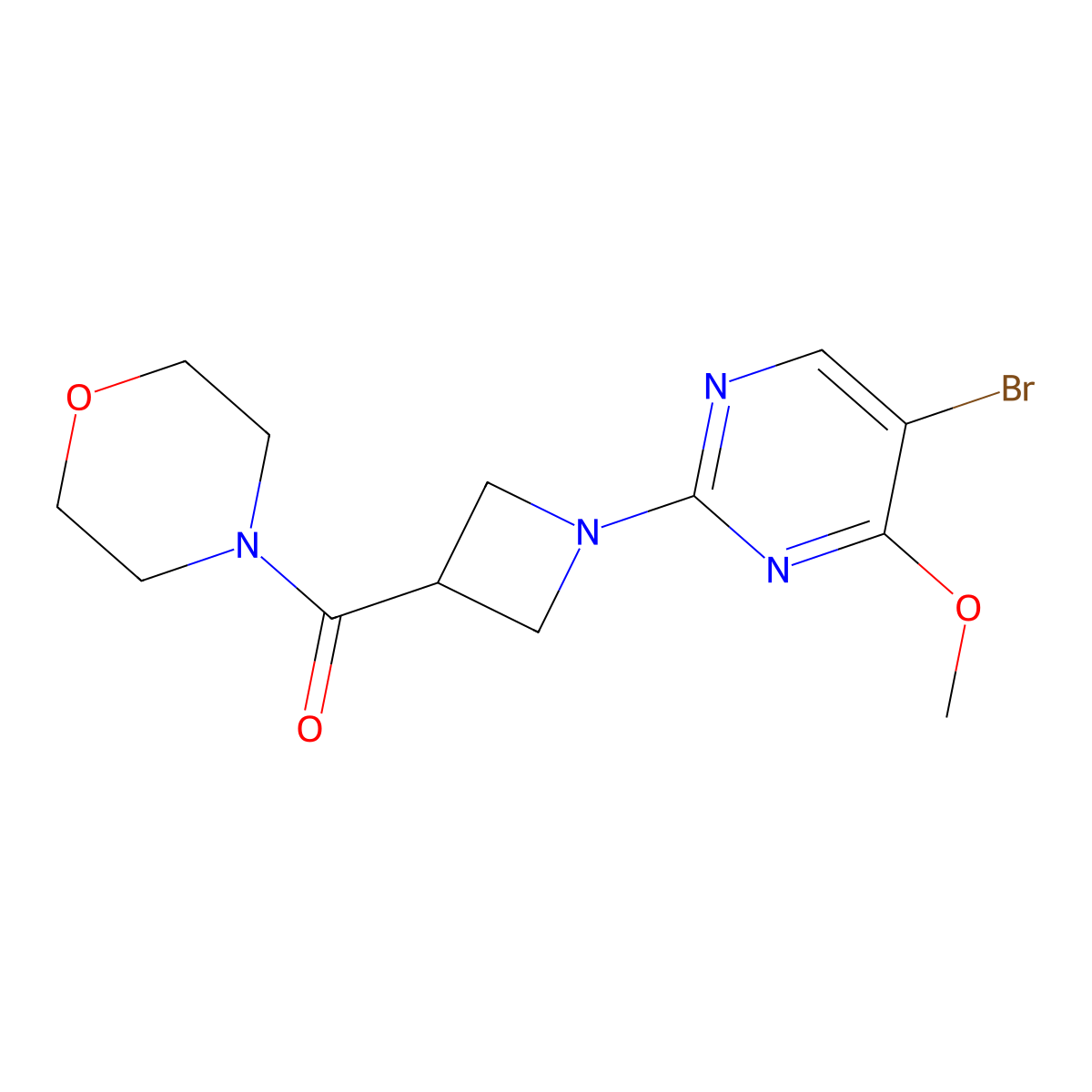 4-[1-(5-Bromo-4-methoxypyrimidin-2-yl)azetidine-3-carbonyl]morpholine molecular structure, CAS 2770598-16-6