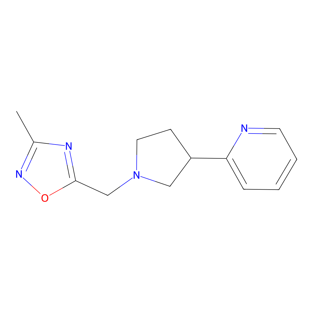 2-{1-[(3-Methyl-1,2,4-oxadiazol-5-yl)methyl]pyrrolidin-3-yl}pyridine molecular structure, CAS 2770598-18-8