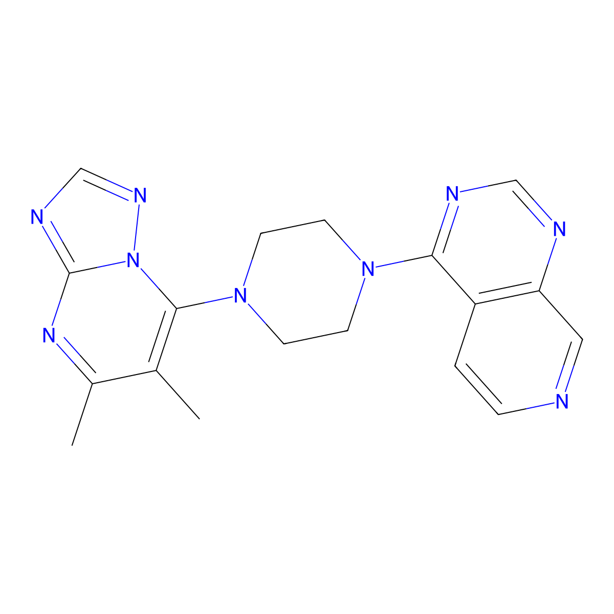 1-{5,6-Dimethyl-[1,2,4]triazolo[1,5-a]pyrimidin-7-yl}-4-{pyrido[3,4-d]pyrimidin-4-yl}piperazine molecular structure, CAS 2770598-31-5