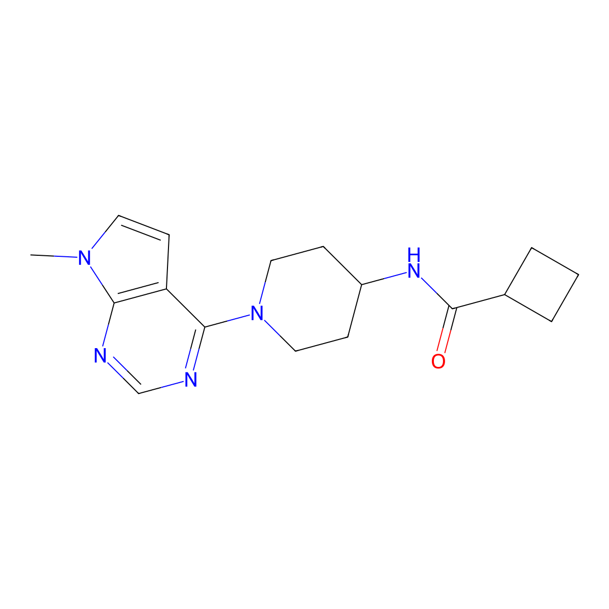 N-(1-{7-methyl-7H-pyrrolo[2,3-d]pyrimidin-4-yl}piperidin-4-yl)cyclobutanecarboxamide molecular structure, CAS 2770598-37-1