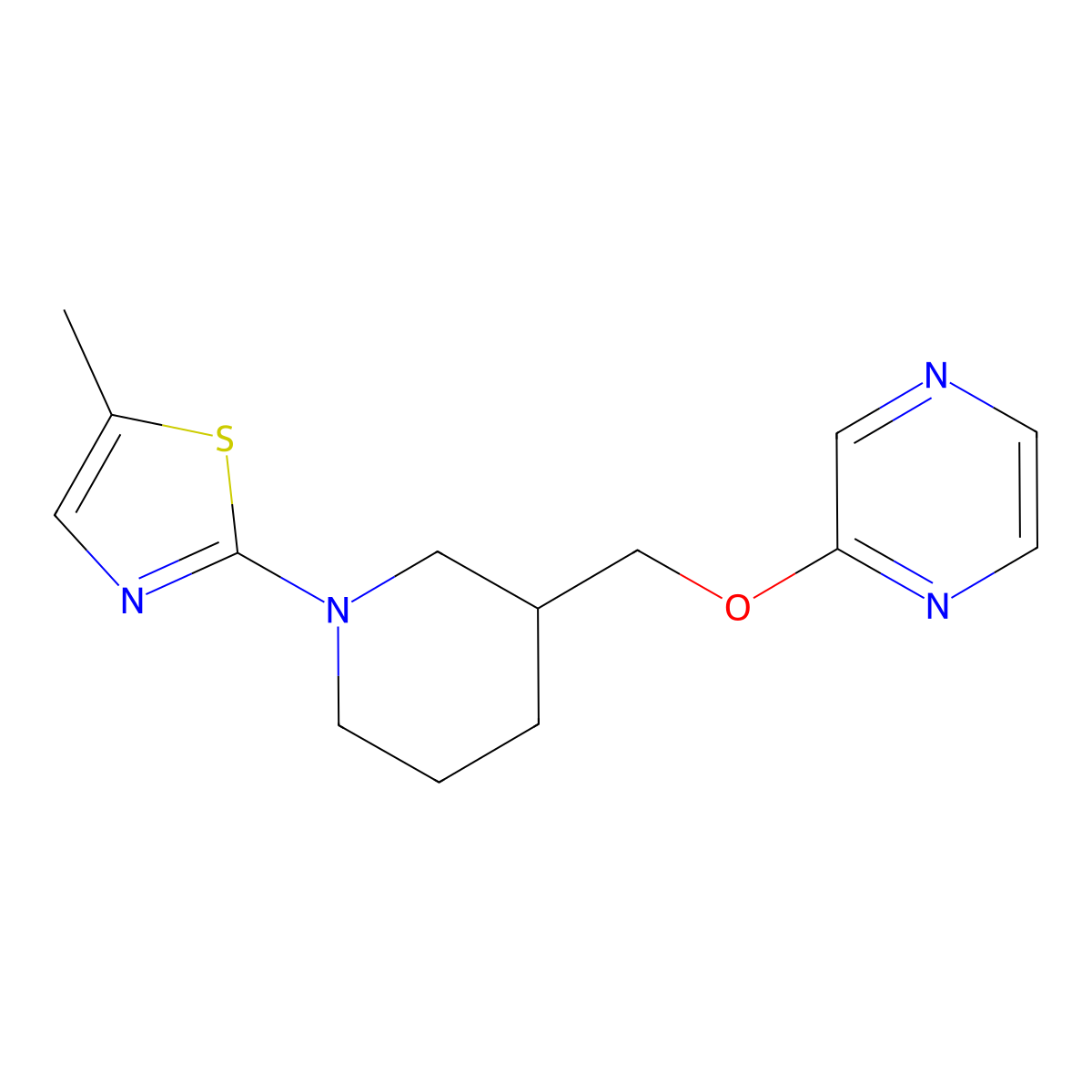 2-{[1-(5-Methyl-1,3-thiazol-2-yl)piperidin-3-yl]methoxy}pyrazine molecular structure, CAS 2770598-42-8