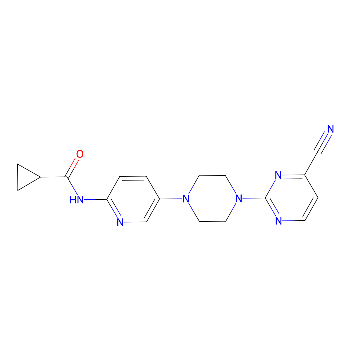 N-{5-[4-(4-cyanopyrimidin-2-yl)piperazin-1-yl]pyridin-2-yl}cyclopropanecarboxamide molecular structure, CAS 2770598-43-9