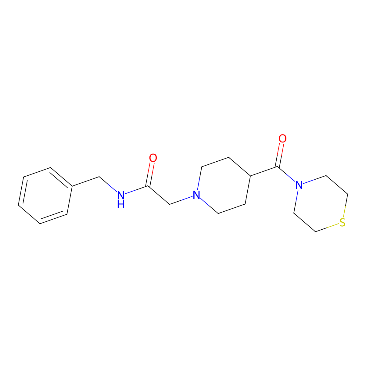 N-benzyl-2-[4-(thiomorpholine-4-carbonyl)piperidin-1-yl]acetamide molecular structure, CAS 2770598-45-1