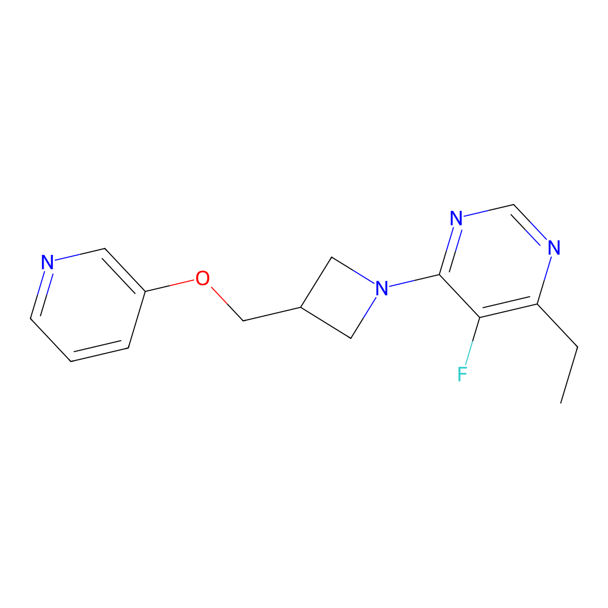 4-Ethyl-5-fluoro-6-{3-[(pyridin-3-yloxy)methyl]azetidin-1-yl}pyrimidine molecular structure, CAS 2770598-47-3