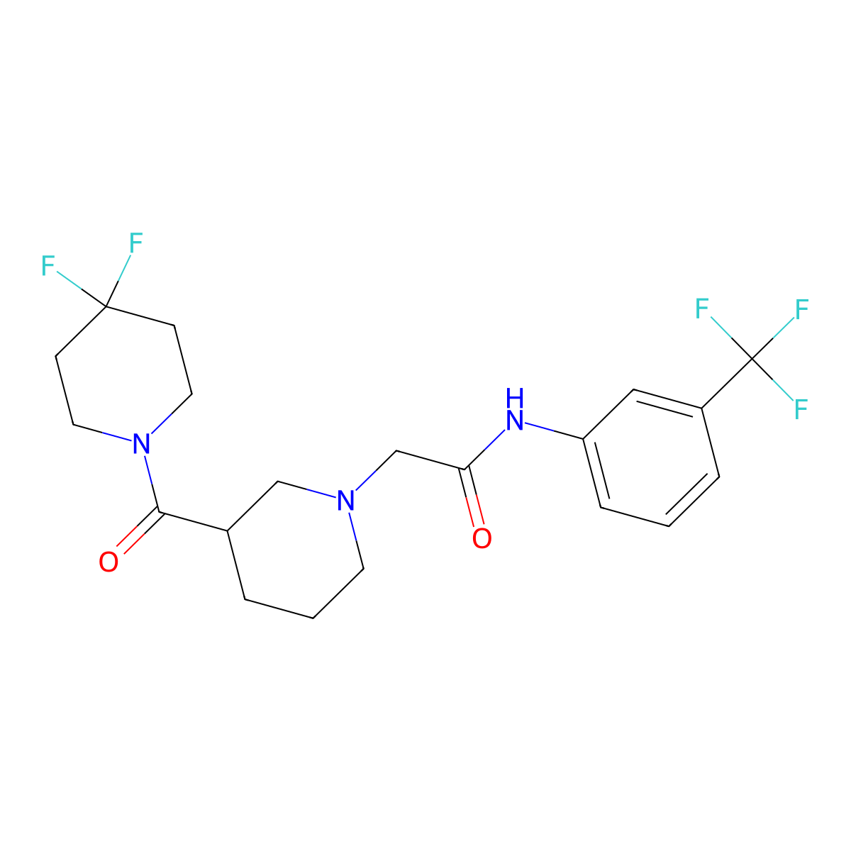 2-[3-(4,4-difluoropiperidine-1-carbonyl)piperidin-1-yl]-N-[3-(trifluoromethyl)phenyl]acetamide molecular structure, CAS 2770598-48-4