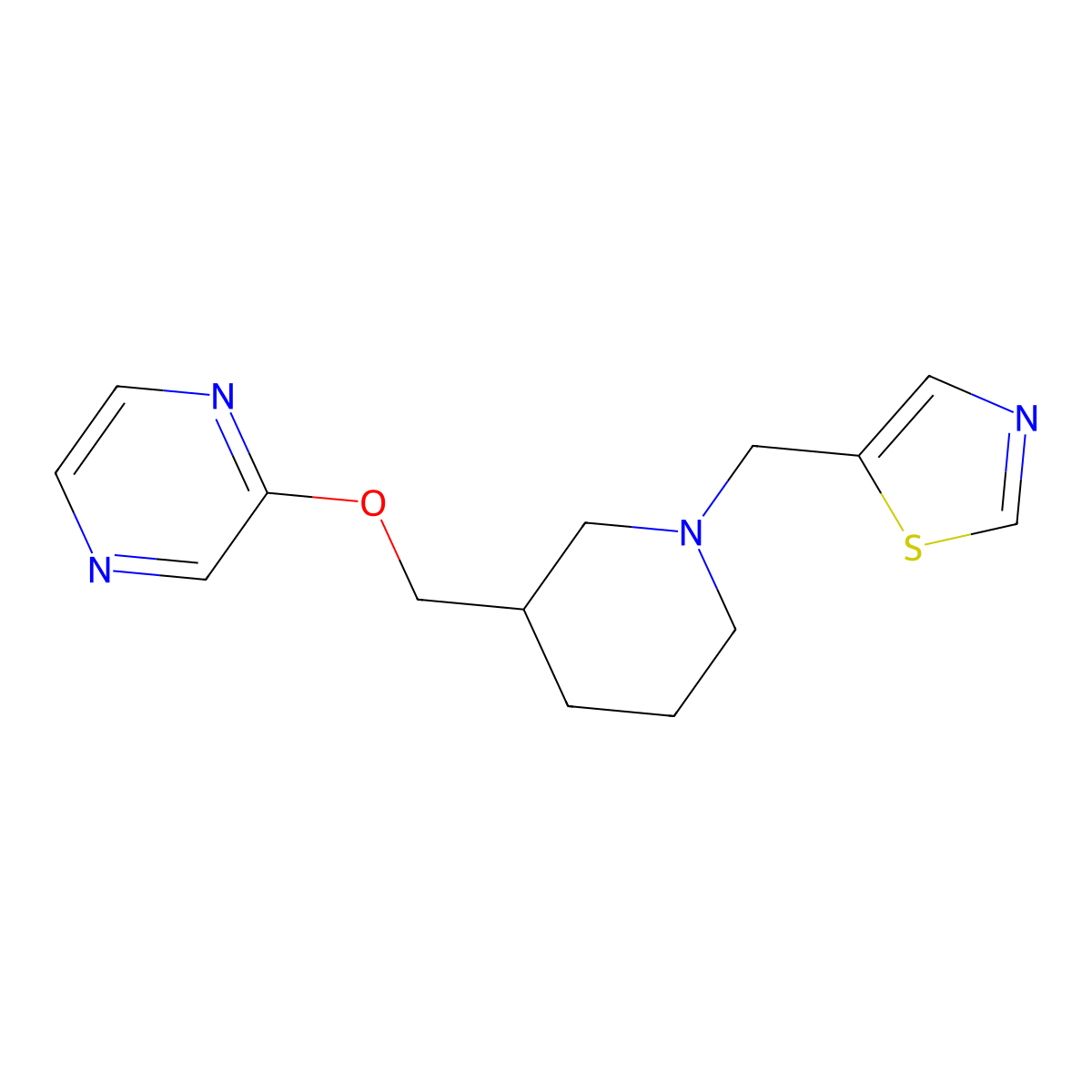 2-({1-[(1,3-Thiazol-5-yl)methyl]piperidin-3-yl}methoxy)pyrazine molecular structure, CAS 2770598-49-5