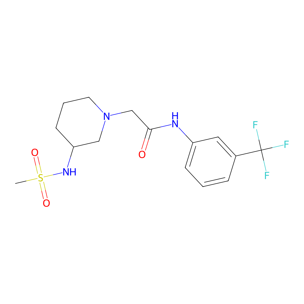 2-(3-methanesulfonamidopiperidin-1-yl)-N-[3-(trifluoromethyl)phenyl]acetamide molecular structure, CAS 2770598-51-9
