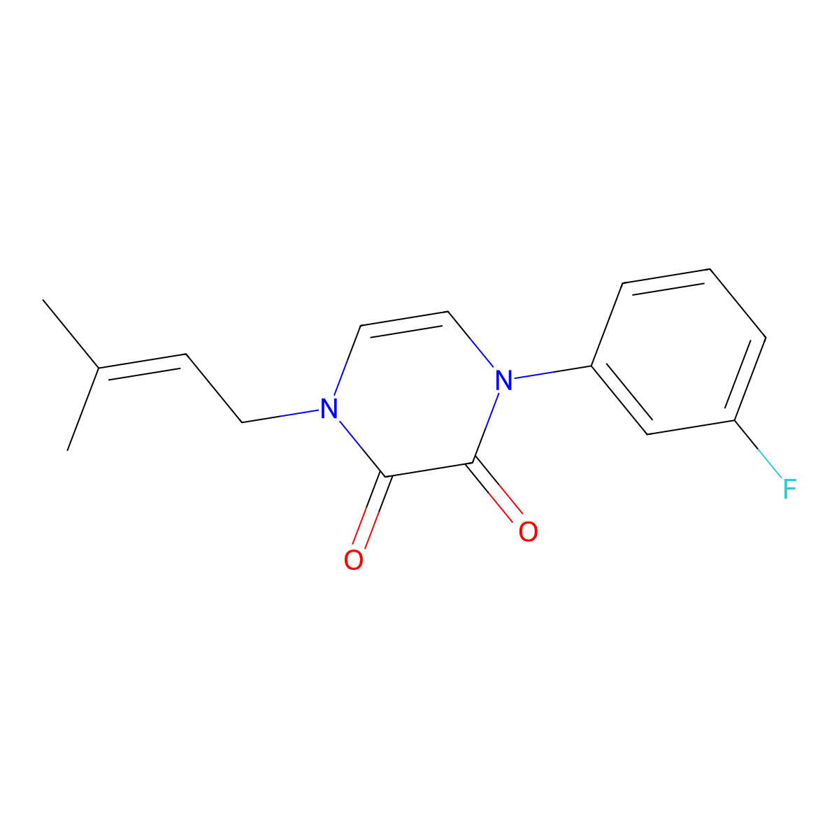 1-(3-Fluorophenyl)-4-(3-methylbut-2-en-1-yl)-1,2,3,4-tetrahydropyrazine-2,3-dione molecular structure, CAS 2770598-53-1