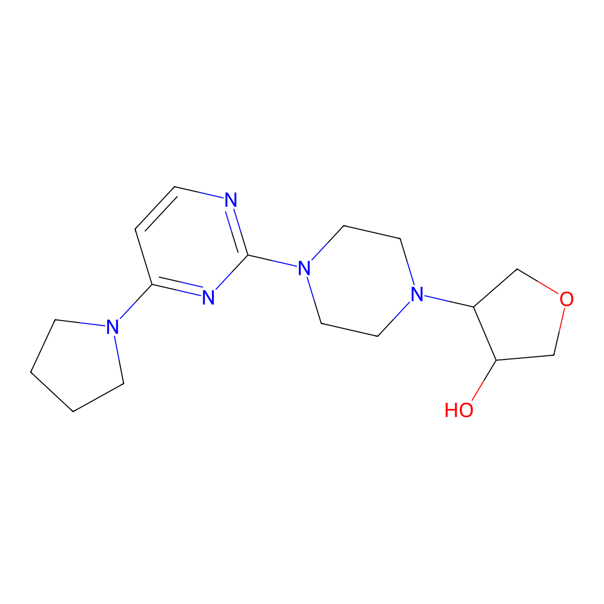 4-{4-[4-(Pyrrolidin-1-yl)pyrimidin-2-yl]piperazin-1-yl}oxolan-3-ol molecular structure, CAS 2770598-60-0