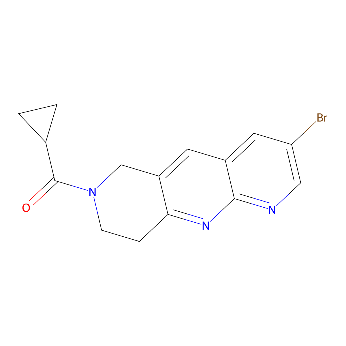 3-bromo-7-cyclopropanecarbonyl-6H,7H,8H,9H-pyrido[2,3-b]1,6-naphthyridine molecular structure, CAS 2770598-62-2
