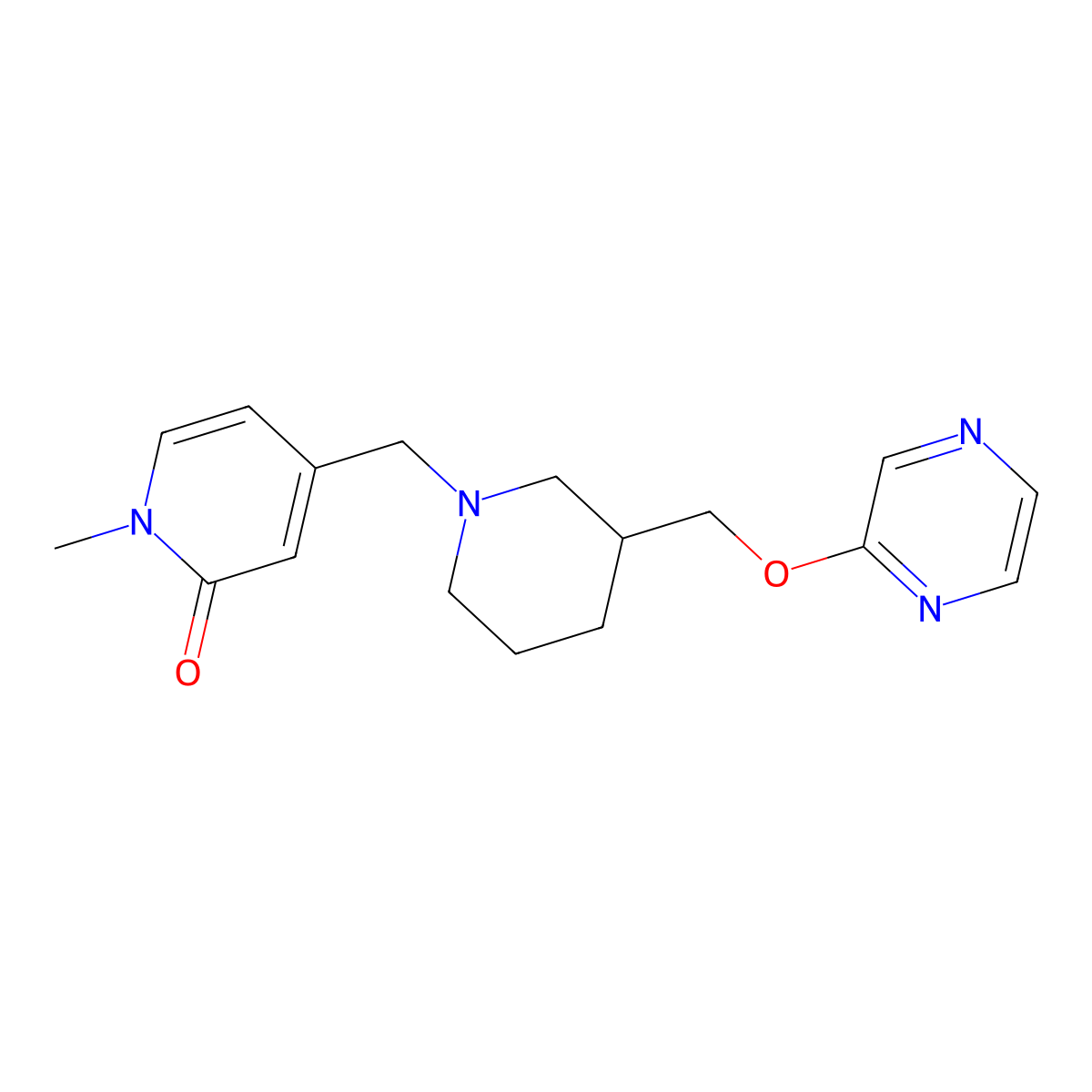 1-Methyl-4-({3-[(pyrazin-2-yloxy)methyl]piperidin-1-yl}methyl)-1,2-dihydropyridin-2-one molecular structure, CAS 2770598-64-4