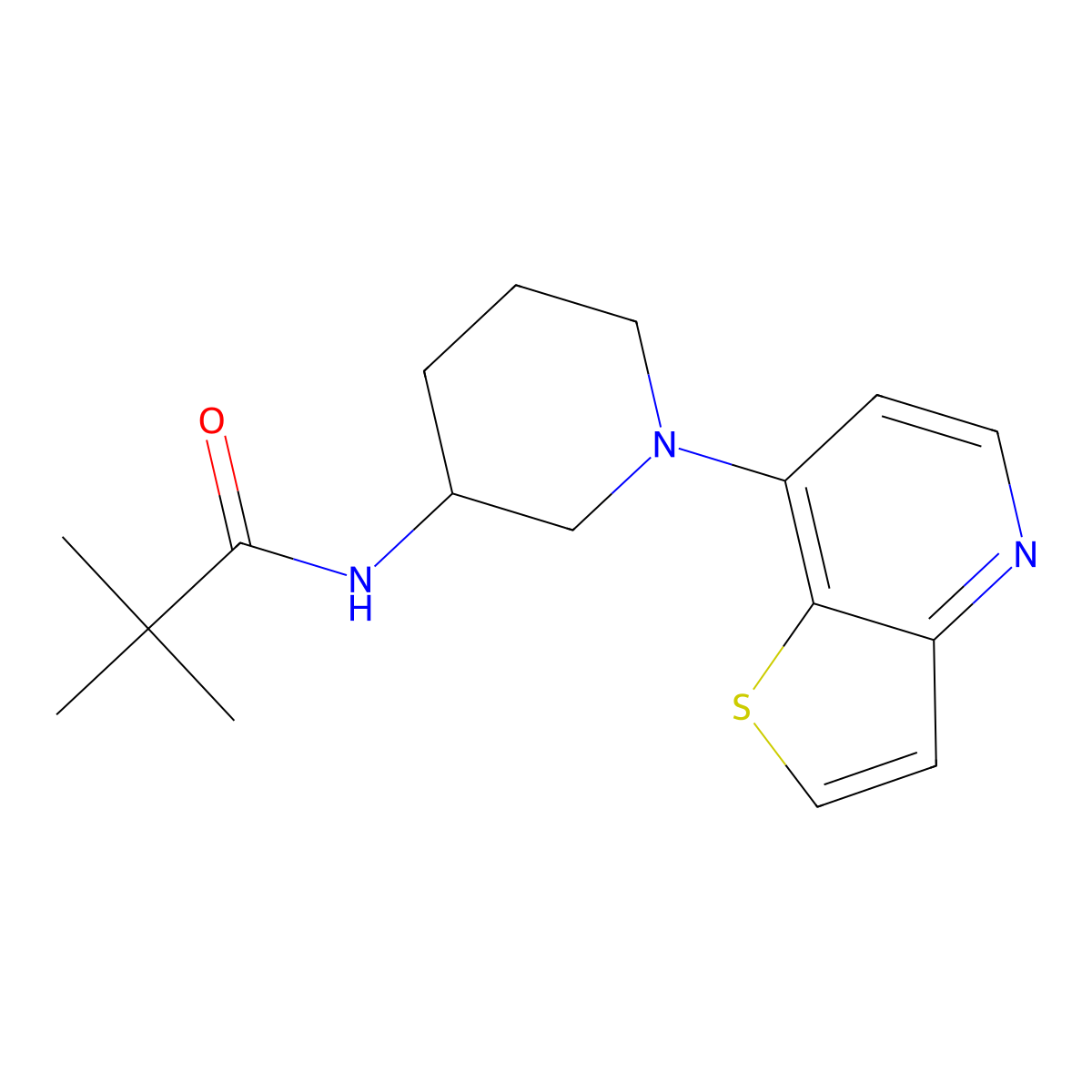 2,2-dimethyl-N-(1-{thieno[3,2-b]pyridin-7-yl}piperidin-3-yl)propanamide molecular structure, CAS 2770598-65-5