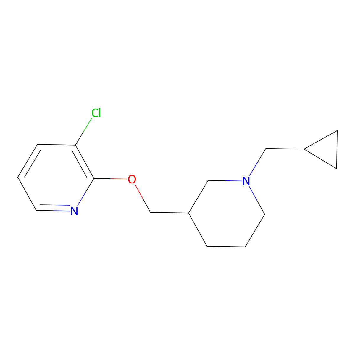 3-Chloro-2-{[1-(cyclopropylmethyl)piperidin-3-yl]methoxy}pyridine molecular structure, CAS 2770598-70-2