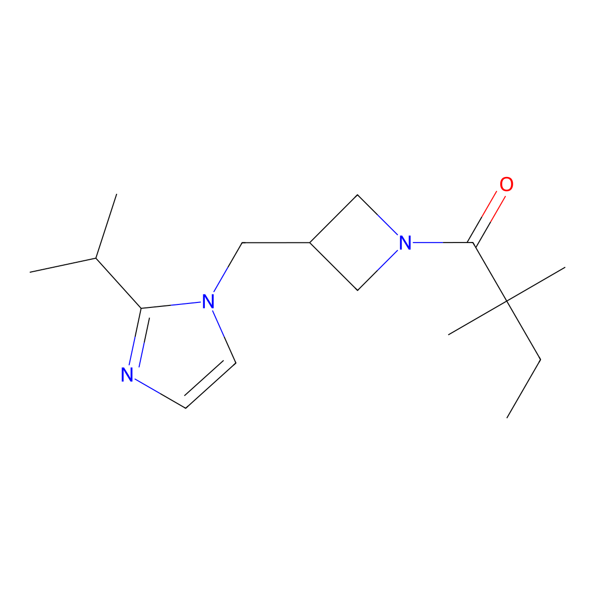 2,2-dimethyl-1-(3-{[2-(propan-2-yl)-1H-imidazol-1-yl]methyl}azetidin-1-yl)butan-1-one molecular structure, CAS 2770598-72-4