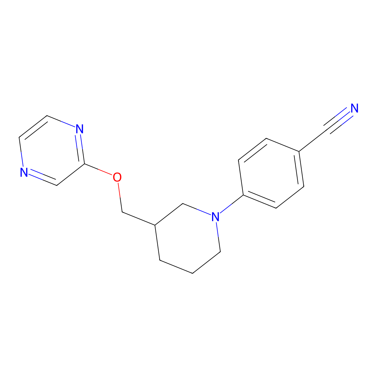 4-{3-[(Pyrazin-2-yloxy)methyl]piperidin-1-yl}benzonitrile molecular structure, CAS 2770598-75-7