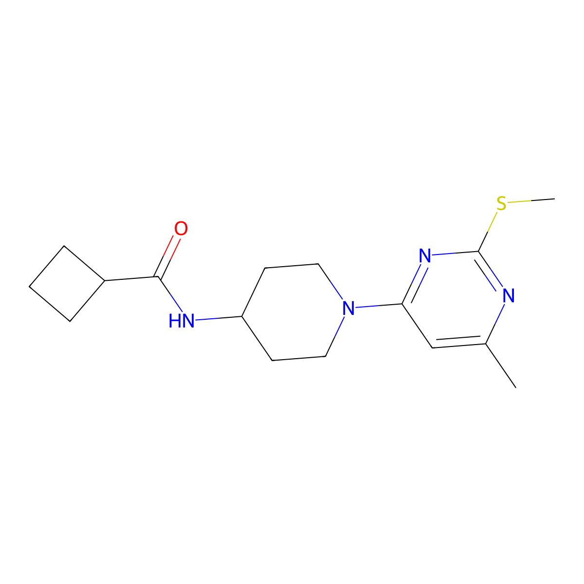 N-{1-[6-methyl-2-(methylsulfanyl)pyrimidin-4-yl]piperidin-4-yl}cyclobutanecarboxamide molecular structure, CAS 2770598-81-5
