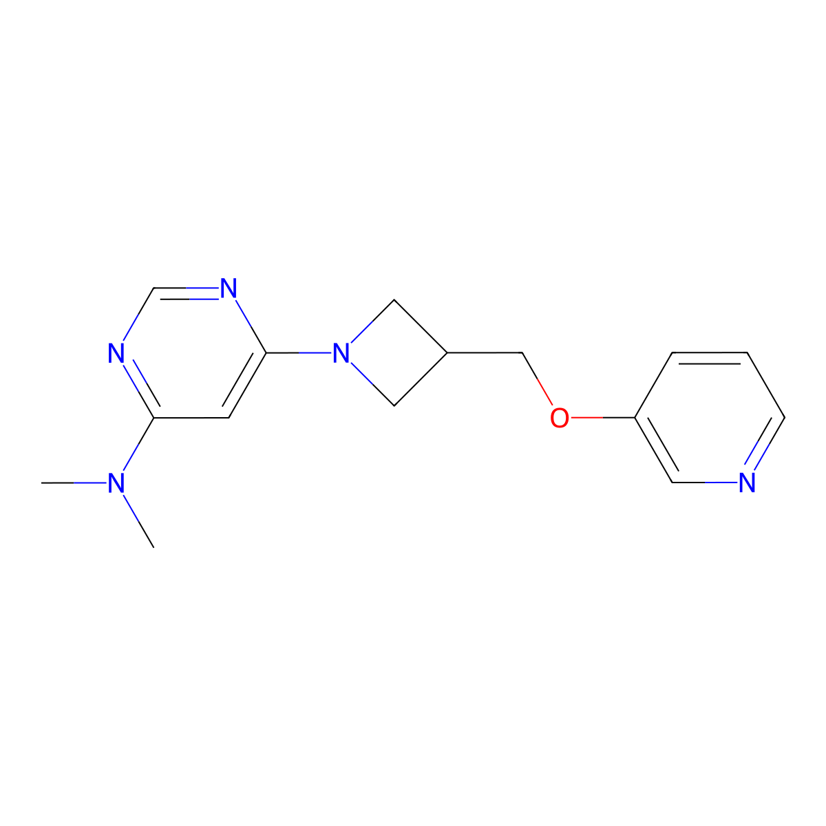 N,N-dimethyl-6-{3-[(pyridin-3-yloxy)methyl]azetidin-1-yl}pyrimidin-4-amine molecular structure, CAS 2770598-82-6