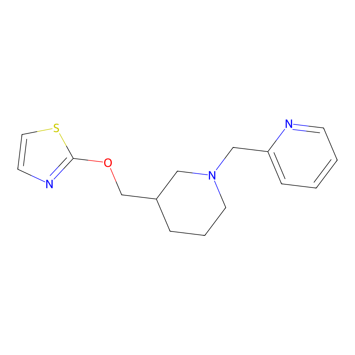 2-({3-[(1,3-Thiazol-2-yloxy)methyl]piperidin-1-yl}methyl)pyridine molecular structure, CAS 2770598-84-8