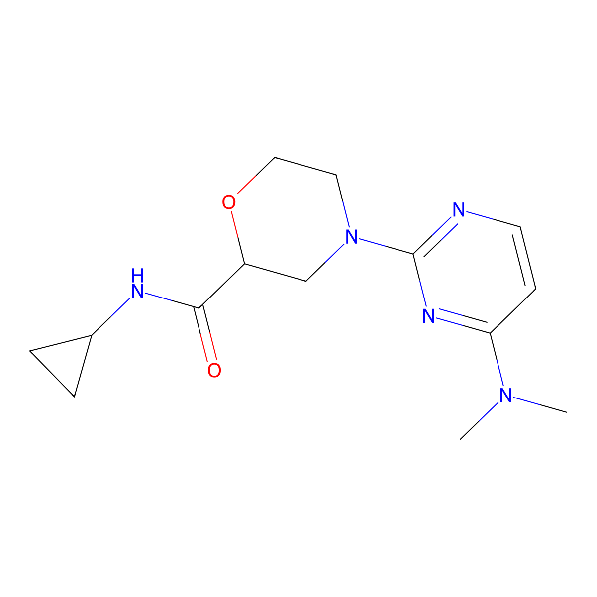 N-cyclopropyl-4-[4-(dimethylamino)pyrimidin-2-yl]morpholine-2-carboxamide molecular structure, CAS 2770598-85-9