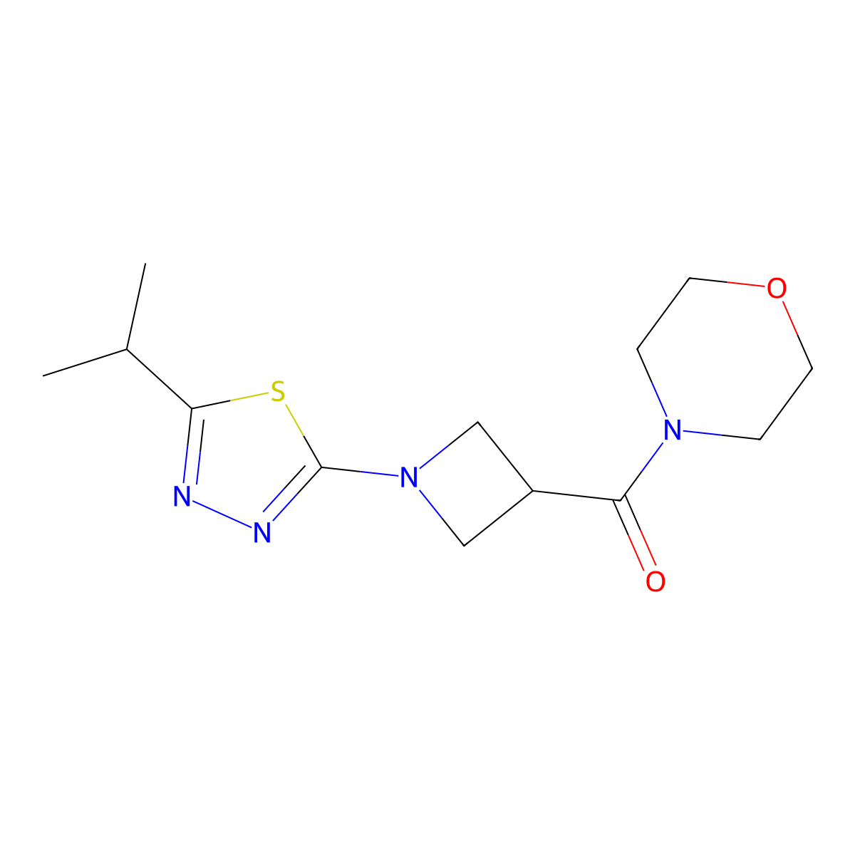4-{1-[5-(Propan-2-yl)-1,3,4-thiadiazol-2-yl]azetidine-3-carbonyl}morpholine molecular structure, CAS 2770598-86-0