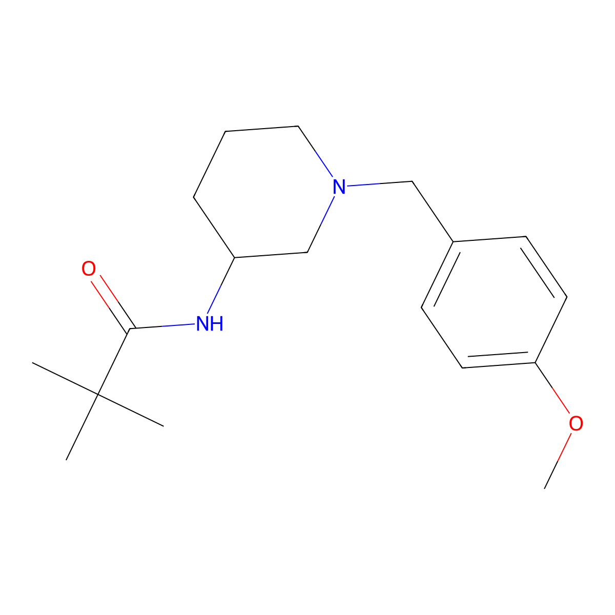 N-{1-[(4-methoxyphenyl)methyl]piperidin-3-yl}-2,2-dimethylpropanamide molecular structure, CAS 2770598-90-6