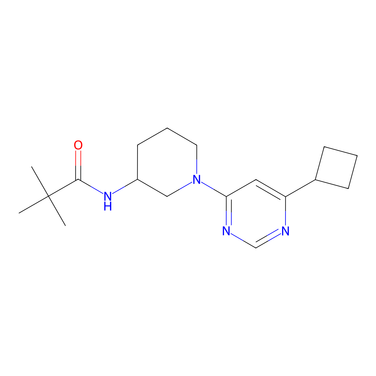 N-[1-(6-cyclobutylpyrimidin-4-yl)piperidin-3-yl]-2,2-dimethylpropanamide molecular structure, CAS 2770598-93-9
