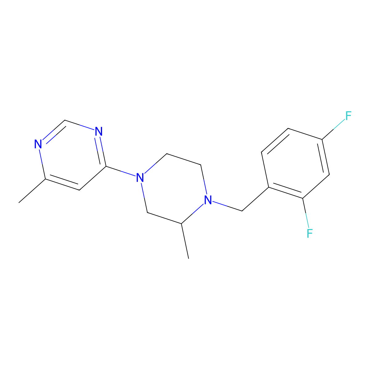 4-{4-[(2,4-Difluorophenyl)methyl]-3-methylpiperazin-1-yl}-6-methylpyrimidine molecular structure, CAS 2770598-99-5