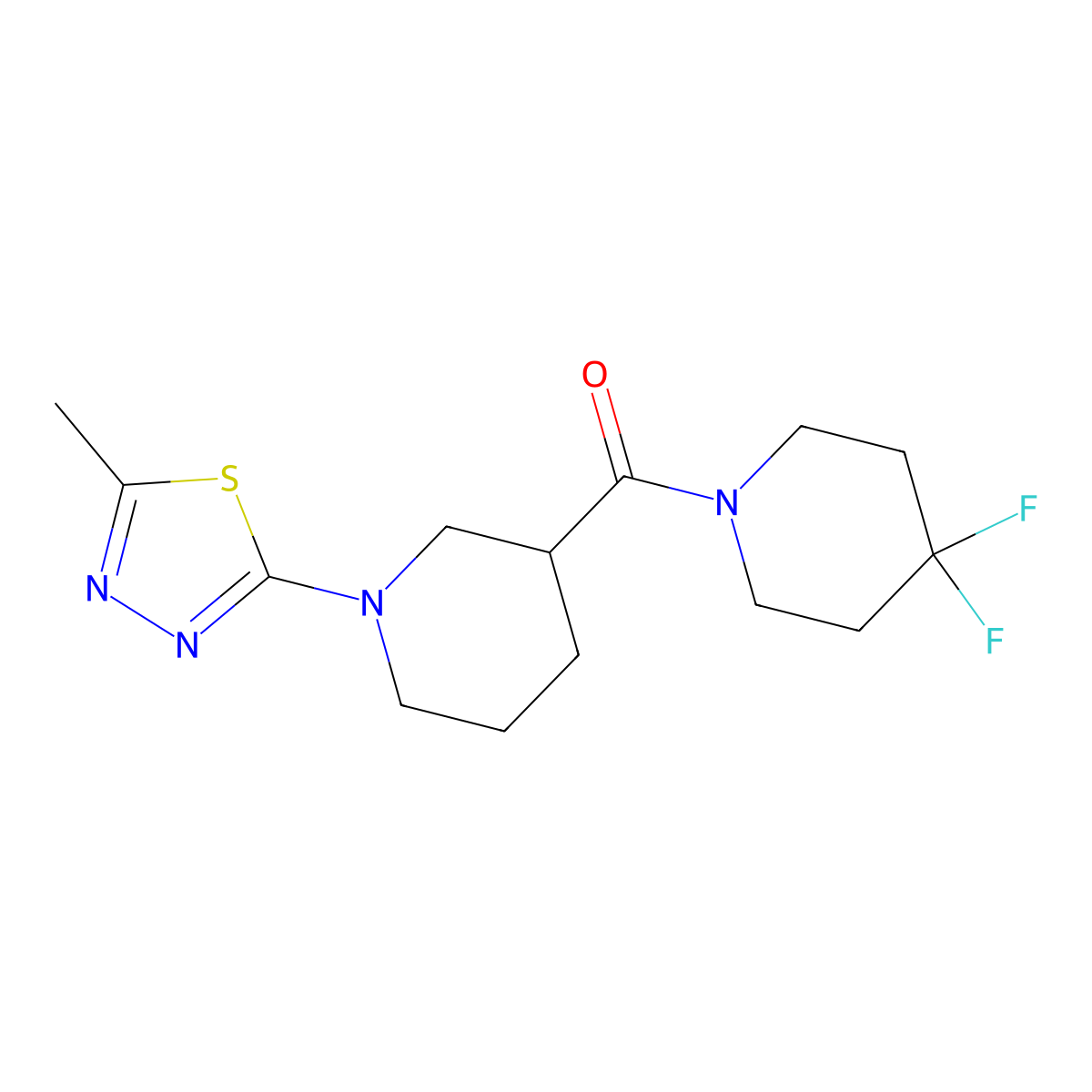 3-(4,4-Difluoropiperidine-1-carbonyl)-1-(5-methyl-1,3,4-thiadiazol-2-yl)piperidine molecular structure, CAS 2770599-12-5