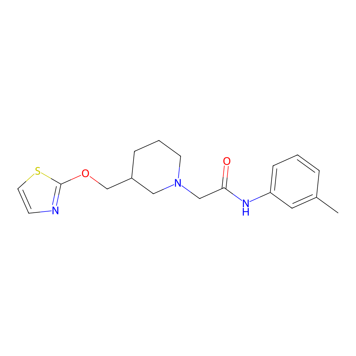 N-(3-methylphenyl)-2-{3-[(1,3-thiazol-2-yloxy)methyl]piperidin-1-yl}acetamide molecular structure, CAS 2770599-17-0