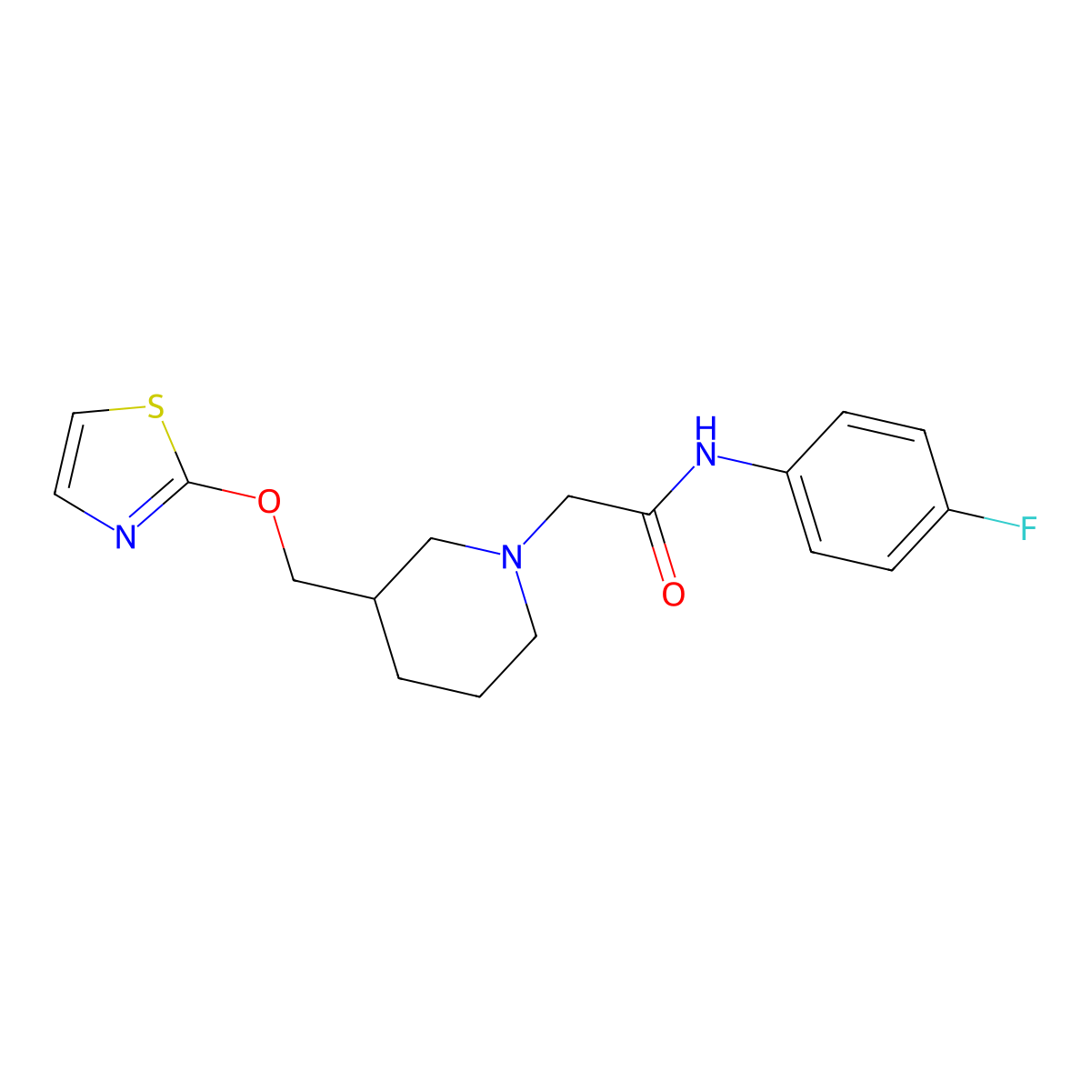 N-(4-fluorophenyl)-2-{3-[(1,3-thiazol-2-yloxy)methyl]piperidin-1-yl}acetamide molecular structure, CAS 2770599-21-6